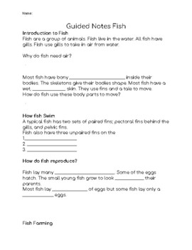 Preview of Guided Notes on Fish/Scaffolded Notes