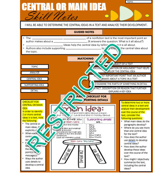 Preview of Guided Notes that with StudySync 7th Grade CENTRAL OR MAIN IDEA lesson.