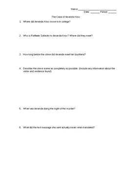 Preview of Guided Questions for "The Case of Amanda Knox" Documentary