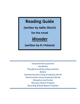 Preview of Guided Reading Activities for the Novel Wonder by R J Palacio