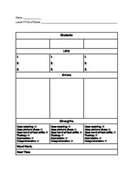 Preview of Guided Reading Anecdotal Note Sheet