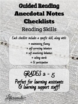 Preview of Guided Reading Anecdotal Notes Checklists Reading Skills Grades 2-5