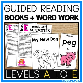 Preview of Guided Reading Books and Word Work for Levels A to E Bundle