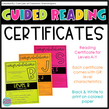 Preview of Guided Reading Certificates for Levels A-Y | EDITABLE PDF