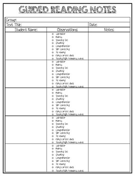 Preview of Guided Reading Checklist