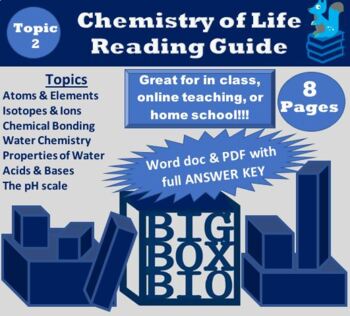 Preview of Guided Reading: Chemistry of Life, Atoms, Bonding, Water Properties, pH Scale