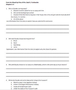 Guided Reading Comprehension Packet - From the Mixed-Up Files - E.L ...