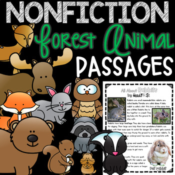 Preview of Forest Animals Close Reading Passages Comprehension Questions Writing Activities