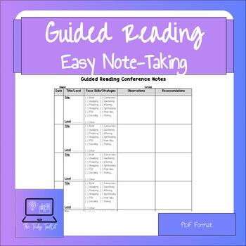 Preview of Guided Reading Conference Notes Template