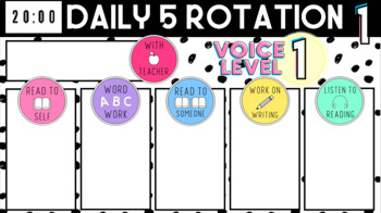 Preview of Guided Reading Daily 5 Black & White Slides w/ Timers + Voice Levels (EDITABLE!)