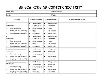 Preview of Guided Reading Form