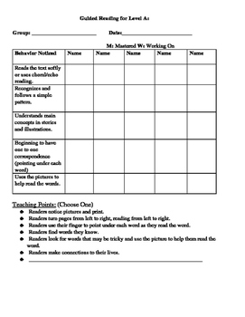 Preview of Guided Reading Form for Level A-D