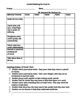 Preview of Guided Reading Form for Level E-P