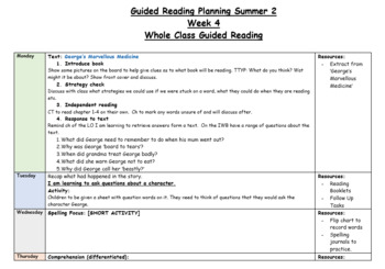 Preview of Guided Reading - George's Marvellous Medicine