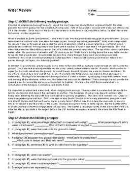 Preview of Groundwater & Surface Water -Guided reading, questions, crossword, & labeling