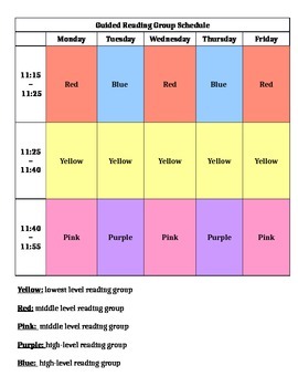 Preview of Guided Reading Group Rotation Schedule