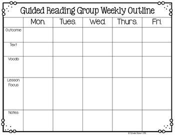 Preview of Guided Reading Group Weekly Outline