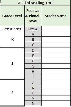 Preview of Guided Reading Groups Excel Worksheet