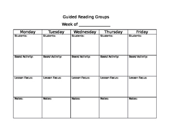 Preview of Guided Reading Groups Recording Sheet