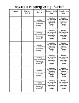 Guided Reading Groups Recording Sheet by thefirstgradelife 