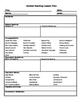 Preview of Guided Reading Lesson Plan