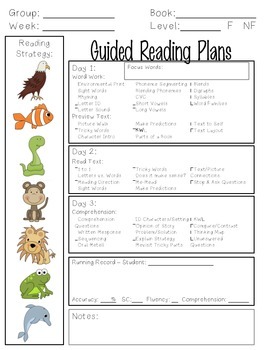 Preview of Guided Reading - Lesson Plan Template