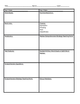 Guided Reading Lesson Plan Template by Jess Teaches Littles | TpT