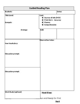 Preview of Guided Reading Lesson Plan Template- Editable