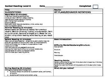 Preview of Guided Reading/Small Group  Lesson Plan Templates Levels A-R