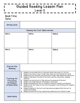 Guided Reading Lesson Plan Templates for Fifth Grade by CoachingCornerStore