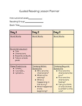Preview of Guided Reading Lesson Planner