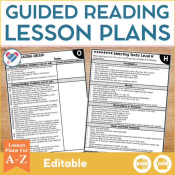 Preview of Guided Reading Lesson Plans A-Z EDITABLE