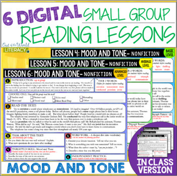 Preview of Guided Reading Lesson Plans - MOOD AND TONE - Differentiated - Small Group