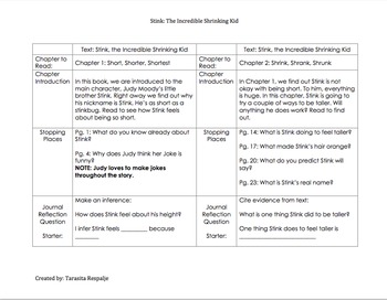 Preview of Guided Reading Lesson Plans: Stink, The Incredible Shrinking Kid