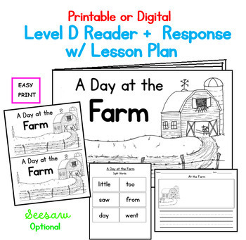 Preview of Guided Reading Level D Emergent Printable Book and Lesson Plan:  Farm