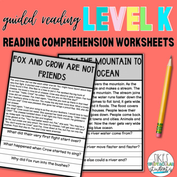 Preview of Guided Reading Level K Reading Comprehension Worksheets