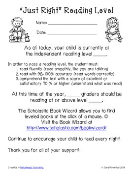 Preview of Guided Reading Level Parent Letter