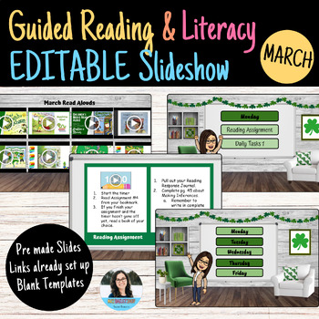 Preview of Guided Reading & Literacy Powerpoint for March | Editable Slideshow