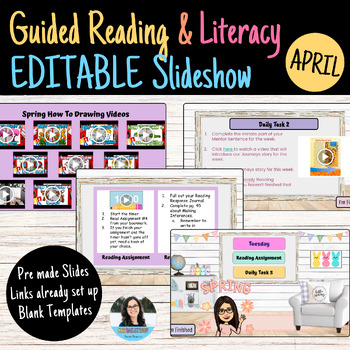 Preview of Guided Reading & Literacy Slideshow for April | Editable Bundle