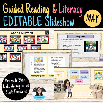 Preview of Guided Reading & Literacy Slideshow for May | Editable Bundle