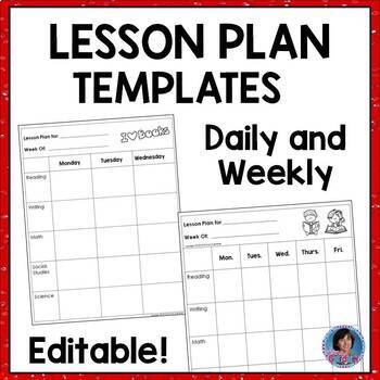 Preview of Editable Daily & Weekly Lesson Plan Templates for Kindergarten & Grades 1, 2 & 3