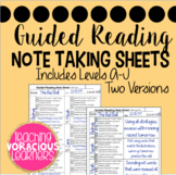 Guided Reading Small Group Note Taking Sheets