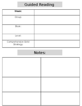 Preview of Guided Reading Note taking Worksheet *editable*