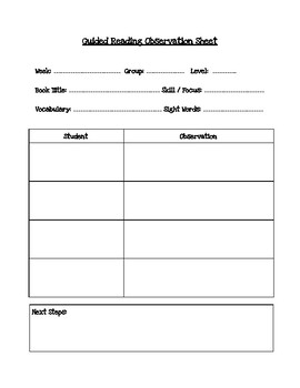 Guided Reading Observation Sheet by M V | TPT