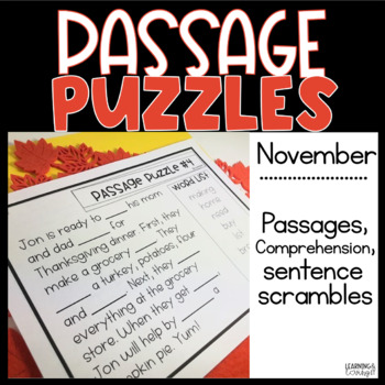 Preview of Guided Reading Passage Puzzle | Cloze Reading | Google Slides | November
