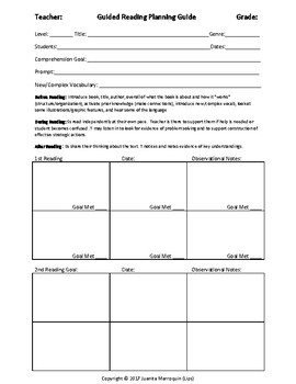 Preview of Guided Reading Lesson Plan Template for all levels A-Z