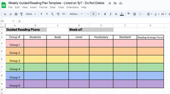 Preview of Guided Reading Plans Template **100% Editable** (Google Sheets, Excel)