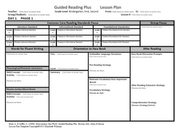 Preview of Guided Reading Plus Lesson Plan Template Multiple Grades K - 2
