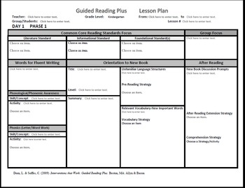 Preview of Guided Reading Plus Template for the Guided Reading Resource Toolkit   Level K