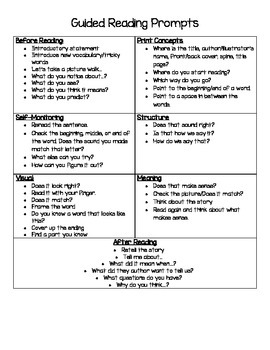 Preview of Guided Reading Prompts